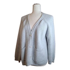J Crew Women's Pastel Grey 100% Cotton  Cardigan w/ Pockets M